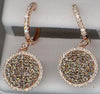 2.09CT WHITE & CHOCOLATE FANCY DIAMOND 14KT ROSE GOLD 3D HUGGIE HANGING EARRINGS