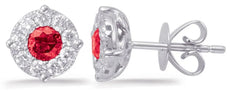 ESTATE 1.18CT DIAMOND & AAA RUBY 14K WHITE GOLD 3D FLOWER FILIGREE STUD EARRINGS