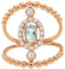 LARGE .76CT DIAMOND & AAA AQUAMARINE 14KT ROSE GOLD 3D OVAL MULTI BEAD FUN RING