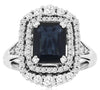 3.05CT DIAMOND & AAA SAPPHIRE 14K WHITE GOLD EMERALD CUT & ROUND ENGAGEMENT RING