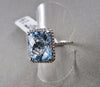 ESTATE WIDE SQUARE AAA BLUE TOPAZ & DIAMOND 8.46CTW 14KT WHITE GOLD RING