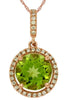 2.13CT DIAMOND & AAA PERIDOT 14KT ROSE GOLD ROUND HALO CLASSIC FLOATING PENDANT