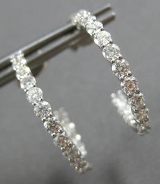 ESTATE 1.62CT DIAMOND 18K WHITE GOLD 3D CLASSIC INSIDE OUT HOOP HANGING EARRINGS