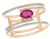 WIDE .78CT DIAMOND & AAA RUBY 14KT ROSE GOLD OVAL & ROUND MULTI ROW LOVE RING