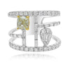 WIDE 1.35CT DIAMOND 14KT WHITE GOLD SQUARE ROUND & BAGUETTE MULTI ROW FUN RING