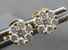 ESTATE .38CT DIAMOND 18KT YELLOW GOLD 3D CLASSIC FLOWER INVISIBLE STUD EARRINGS