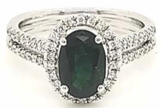 ESTATE 1.67CT DIAMOND & AAA TSAVORITE 18KT WHITE GOLD OVAL & ROUND CLASSIC RING