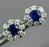 ESTATE 1.35CT DIAMOND & AAA SAPPHIRE 18KT WHITE GOLD 3D CLASSIC FLOWER EARRINGS