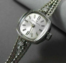 ANTIQUE .10CT OLD MINE DIAMOND 18K WHITE GOLD SQUARE ORTIN WATCH SHARP!! #18815