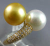 LARGE .93CT DIAMOND & AAA WHITE & GOLDEN SOUTH SEA PEARL 18K YELLOW GOLD 3D RING