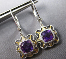 1.78CT DIAMOND & AAA AMETHYST 14KT 2 TONE GOLD SQUARE LEVERBACK HANGING EARRINGS