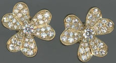 1.06CT DIAMOND 18K YELLOW GOLD 3D ROUND CLASSIC MULTI HEART FLOWER STUD EARRINGS