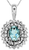 1.20CT DIAMOND & AAA AQUAMARINE 14KT WHITE GOLD OVAL & ROUND HALO FLOWER PENDANT