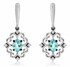 .68CT DIAMOND & AAA AQUAMARINE 14KT WHITE GOLD MULTI HEART OVAL HANGING EARRINGS