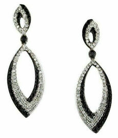 1.25CT WHITE & BLACK DIAMOND 14K WHITE GOLD CLASSIC MULTI ROW TEAR DROP EARRINGS