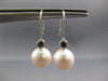 .08CT AAA SAPPHIRE & AAA SOUTH SEA PEARL 14KT WHITE GOLD BEZEL HANGING EARRINGS