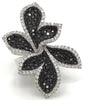 LARGE 2.09CT WHITE & BLACK DIAMOND 14KT WHITE GOLD 3D MULTI LEAF COCKTAIL RING