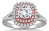 1.5CT DIAMOND 14KT WHITE & ROSE GOLD CLASSIC ROUND DOUBLE HALO ENGAGEMENT RING