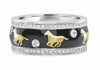 WIDE .68CT DIAMOND & BLACK ENAMEL 18KT 2 TONE GOLD MULTI HORSE ETERNITY FUN RING