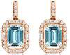 2.11CT DIAMOND & AAA AQUAMARINE 14KT ROSE GOLD 3D EMERALD CUT & ROUND EARRINGS