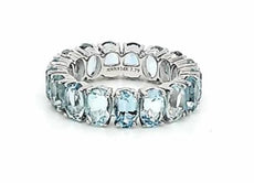 LARGE 7.97CT DIAMOND & AQUAMARINE 18KT WHITE GOLD OVAL ETERNITY ANNIVERSARY RING