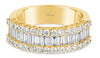 WIDE 1.25CT DIAMOND 18KT YELLOW GOLD 3D ROUND & BAGUETTE 3 ROW ANNIVERSARY RING