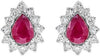 .49CT DIAMOND & AAA RUBY 14KT WHITE GOLD ROUND & PEAR SHAPE FLOWER STUD EARRINGS