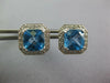 LARGE 5.44CT DIAMOND & AAA BLUE TOPAZ 14KT WHITE GOLD CUSHION CUT STUD EARRINGS