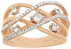 WIDE .50CT DIAMOND 14KT ROSE GOLD MULTI ROW CRISS CROSS ETOILE ANNIVERSARY RING