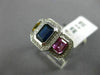 ESTATE WIDE 2.57CT DIAMOND & MULTI COLOR SAPPHIRE 18K WHITE GOLD ENGAGEMENT RING