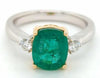 3.08CT DIAMOND & AAA EMERALD 18KT 2 TONE GOLD 3D CUSHION 3 STONE ENGAGEMENT RING