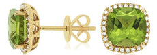 4.21CT DIAMOND & AAA PERIDOT 14KT YELLOW GOLD 3D CUSHION & ROUND SQUARE EARRINGS