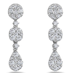 ESTATE 1.66CT DIAMOND 18KT WHITE GOLD CIRCULAR SQUARE TEAR DROP HANGING EARRINGS