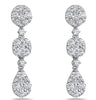 ESTATE 1.66CT DIAMOND 18KT WHITE GOLD CIRCULAR SQUARE TEAR DROP HANGING EARRINGS