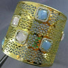 LARGE 12.10CT DIAMOND AAA BLUE & PINK QUARTZ 18KT YELLOW GOLD 3D BANGLE BRACELET