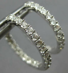 ESTATE 1.0CT DIAMOND 14K WHITE GOLD CLASSIC 2MM INSIDE OUT HOOP HUGGIE EARRINGS