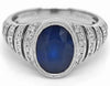 LARGE 3.27CT DIAMOND & AAA SAPPHIRE 18K WHITE GOLD 3D OVAL BEZEL ENGAGEMENT RING