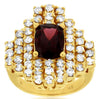 LARGE 4.60CT DIAMOND & AAA RHODOLITE 14KT YELLOW GOLD CUSHION & ROUND FUN RING