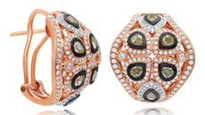 LARGE 2.40CT WHITE & FANCY YELLOW DIAMOND 14KT WHITE BLACK & ROSE GOLD EARRINGS