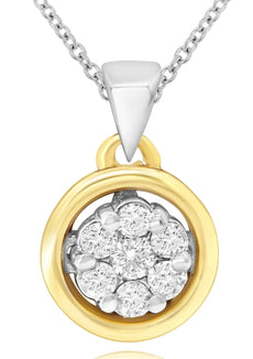 .16CT DIAMOND 18KT 2 TONE GOLD 3D ROUND CLASSIC FLOWER CIRCULAR FLOATING PENDANT