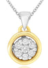.16CT DIAMOND 18KT 2 TONE GOLD 3D ROUND CLASSIC FLOWER CIRCULAR FLOATING PENDANT