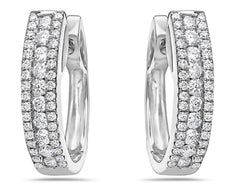 ESTATE .67CT DIAMOND 18KT WHITE GOLD CLASSIC 3 ROW HUGGIE HOOP HANGING EARRINGS