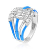 .49CT DIAMOND & BLUE ENAMEL 14KT WHITE GOLD ROUND & BAGUETTE MULTI ROW FUN RING