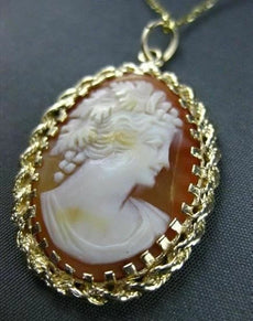 ANTIQUE 14KT YELLOW GOLD HAND CARVED LADY SHELL CAMEO PENDANT BEAUTIFUL! #22105
