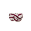 ESTATE 2.11CT DIAMOND & AAA RUBY 18KT WHITE GOLD MULTI ROW CRISS CROSS FUN RING