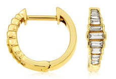 .23CT DIAMOND 14KT YELLOW GOLD 3D BAGUETTE CHANNEL HUGGIE HOOP HANGING EARRINGS