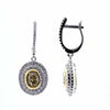 2.6CT WHITE & FANCY YELLOW DIAMOND 18K 2 TONE GOLD OVAL & ROUND HANGING EARRINGS