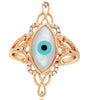 LARGE 2.01CT DIAMOND & AAA MOTHER OF PEARL 14KT ROSE GOLD 3D LUCKY EVIL EYE RING
