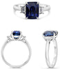 3.94CT DIAMOND & AAA SAPPHIRE PLATINUM CUSHION & TRAPEZOID 3 STONE CLASSIC RING