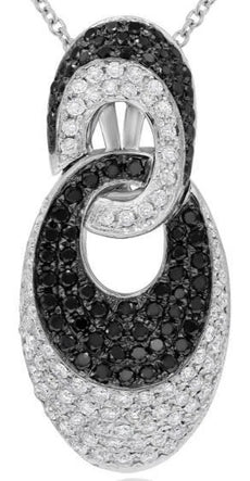 .98CT WHITE & BLACK DIAMOND 14KT WHITE GOLD OVAL LOVE KNOT FUN FLOATING PENDANT